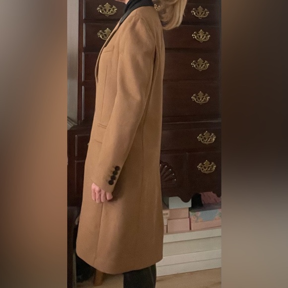 The Kooples LEATHER COLLAR CAMEL BELTED LONG WOOL COAT - size small in men’s - Picture 12 of 16